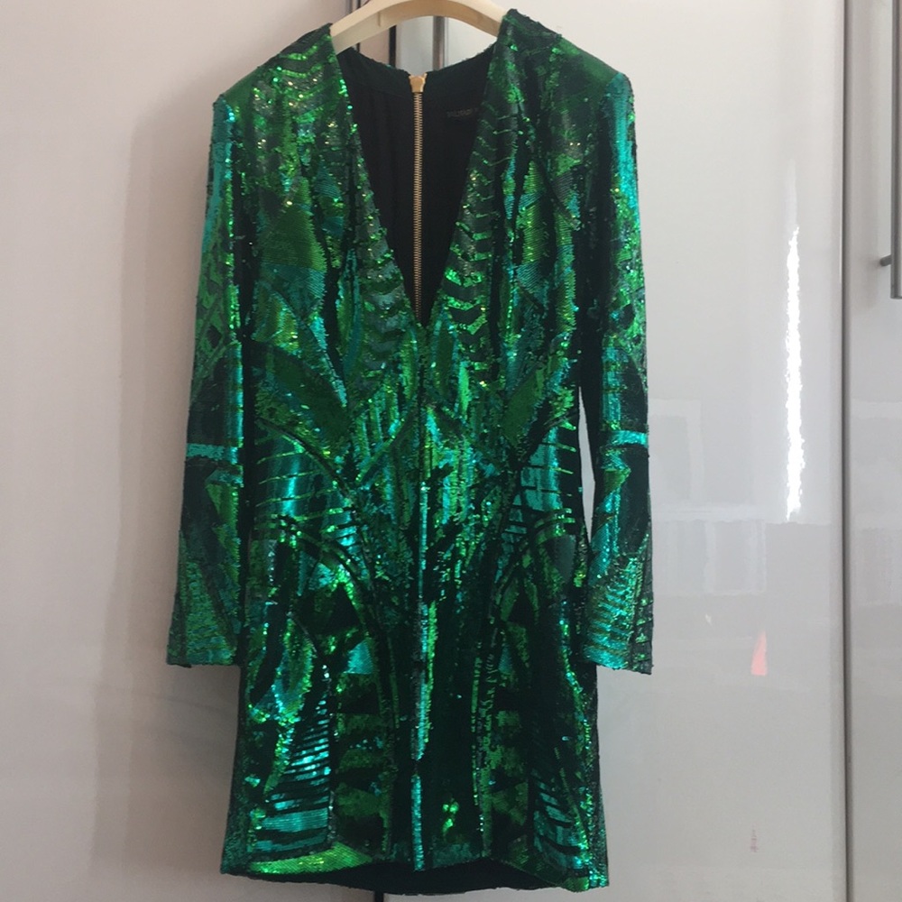 Balmain for H&M sequence green mini dress, size 8